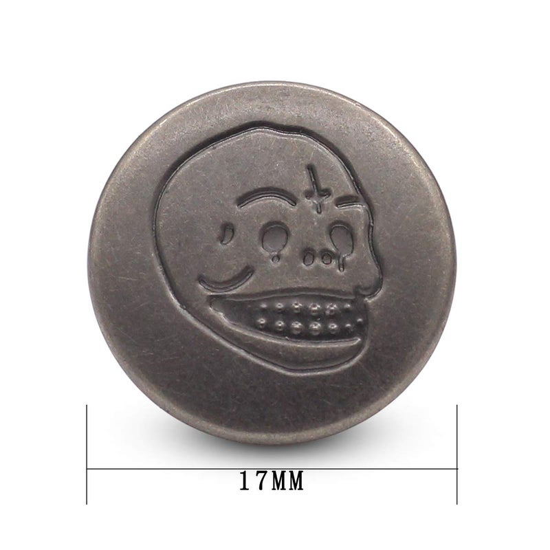 Enosea 17mm Skull and Bones Gun Black Jean Buttons No-Sew Tack Buttons Kit - Image 3
